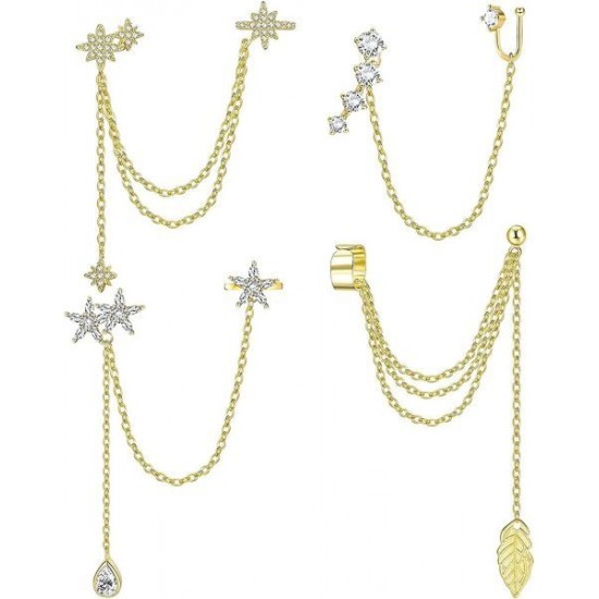 4PCS Ear Cuff Earrings Chain Earrings For Women Leaf Ear Earrings Butterfly Earrings Wrap Clip On Earring Star Crawler Dangling Tassel Chain Earrings For Girls 4PCS Ear Cuff Earrings Chain Earrings For Women Leaf Ear Earrings Butterfly Earrings Wrap Clip On Earring Star Crawler Dangling Tassel Chain Earrings For Girls